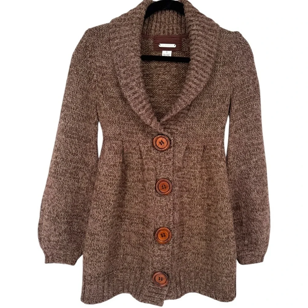 PANDEMONIUM Brown Wool Blend Shawl Collar Button Front Cardigan Sweater Sz Small